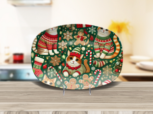 Cozy Christmas Cats Holiday Platter: Festive Feline Fun with Sweaters, Gingerbread, and Candy Canes – Perfect for Holiday Celebrations!