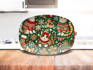 Cozy Christmas Cats Holiday Platter: Festive Feline Fun with Sweaters, Gingerbread, and Candy Canes – Perfect for Holiday Celebrations!