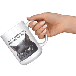 Funny Cranky Kitty No Judge 15 Oz White Mug