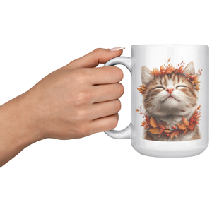 Autumn Cat Bliss 15 oz White Mug