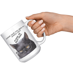 Funny Cranky Black Kitty 15oz White Mug