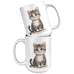 Bookish Kitten 15 oz White Mug