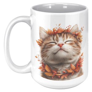 Autumn Cat Bliss 15 oz White Mug