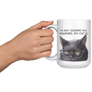 Funny Cranky Kitty No Judge 15 Oz White Mug