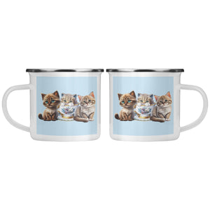 3 Little Kittens 10 Camping Mug Blue Background - crazyaboutcatsandcoffee