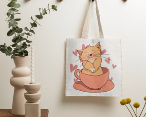 Brown Kitty In Brown Teacup Cotton Tote Bag