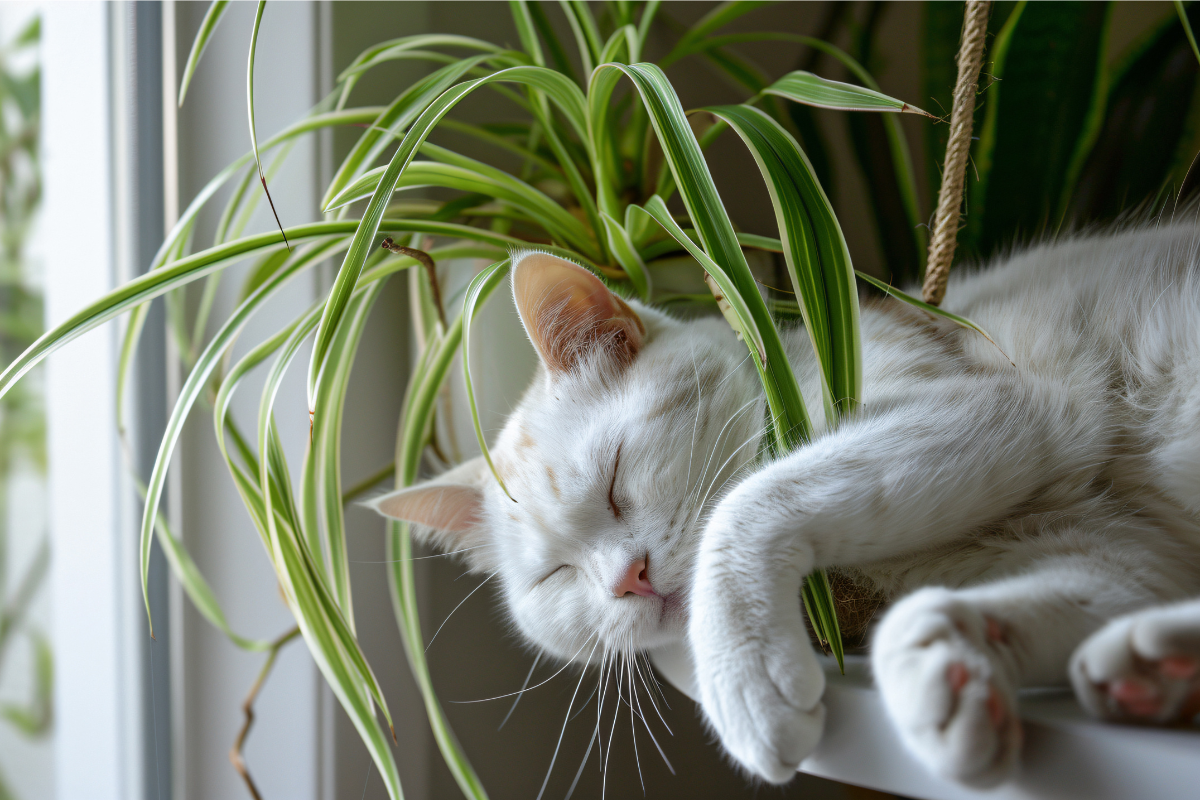 cat surrounded by plants