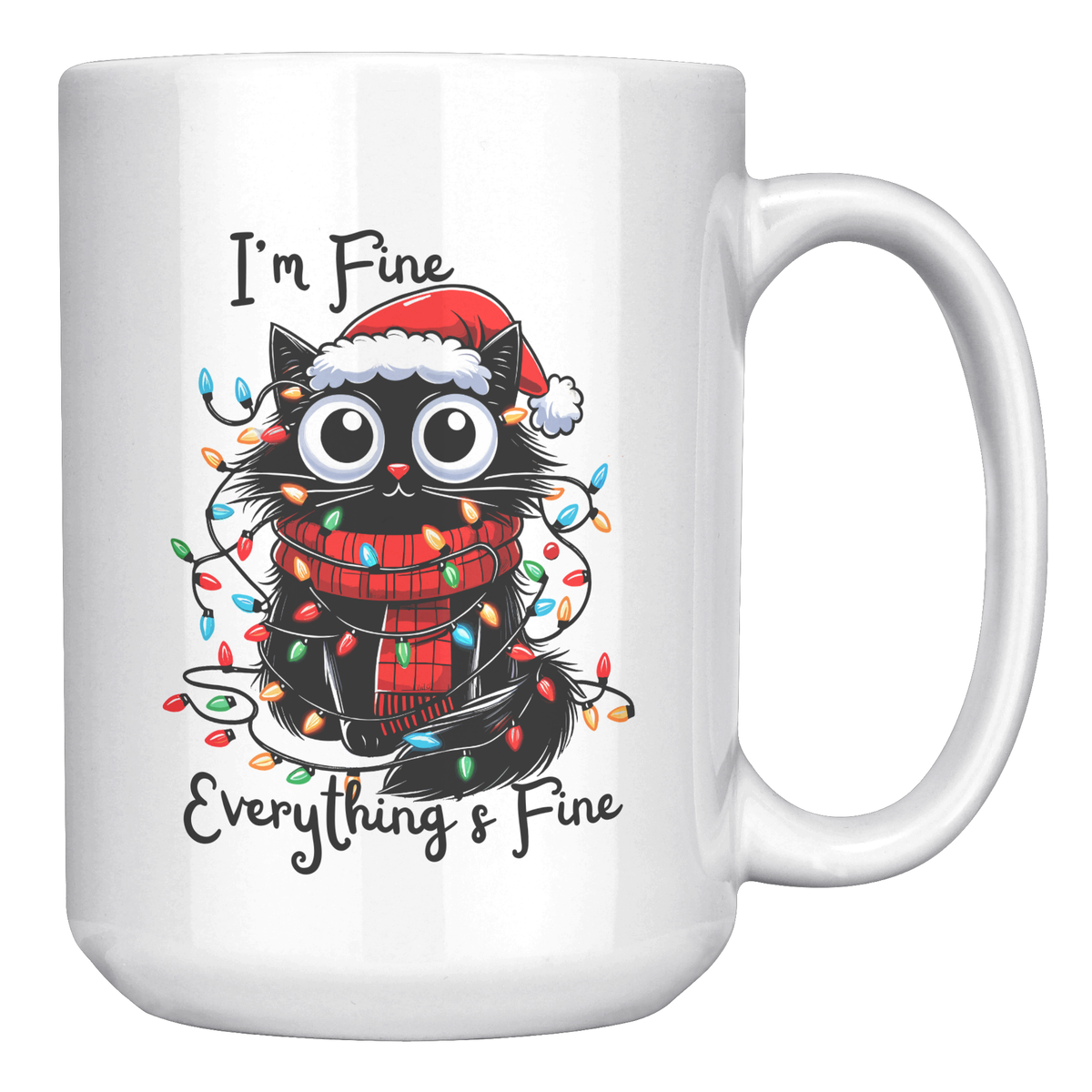 Crazy Cat Surrounded By Colored Lights 15 oz White Mug