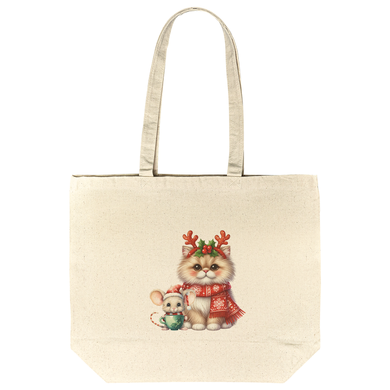 Festive Cat and Mouse Holiday Tote Bag