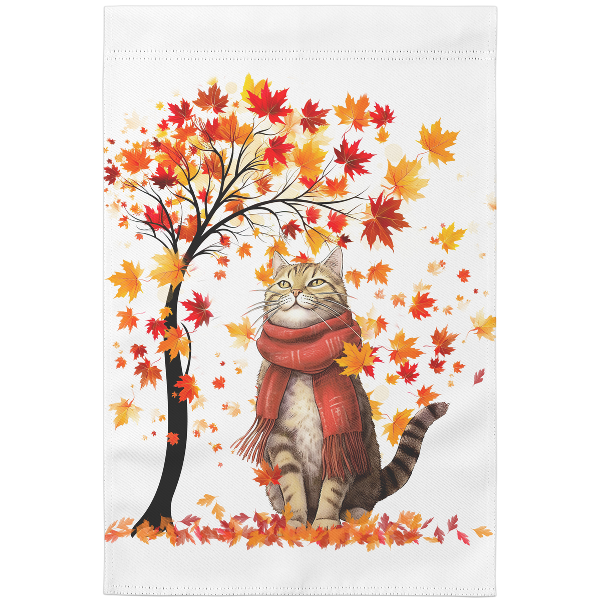 Autumn Leaves Cat Garden Flag {No Stand}