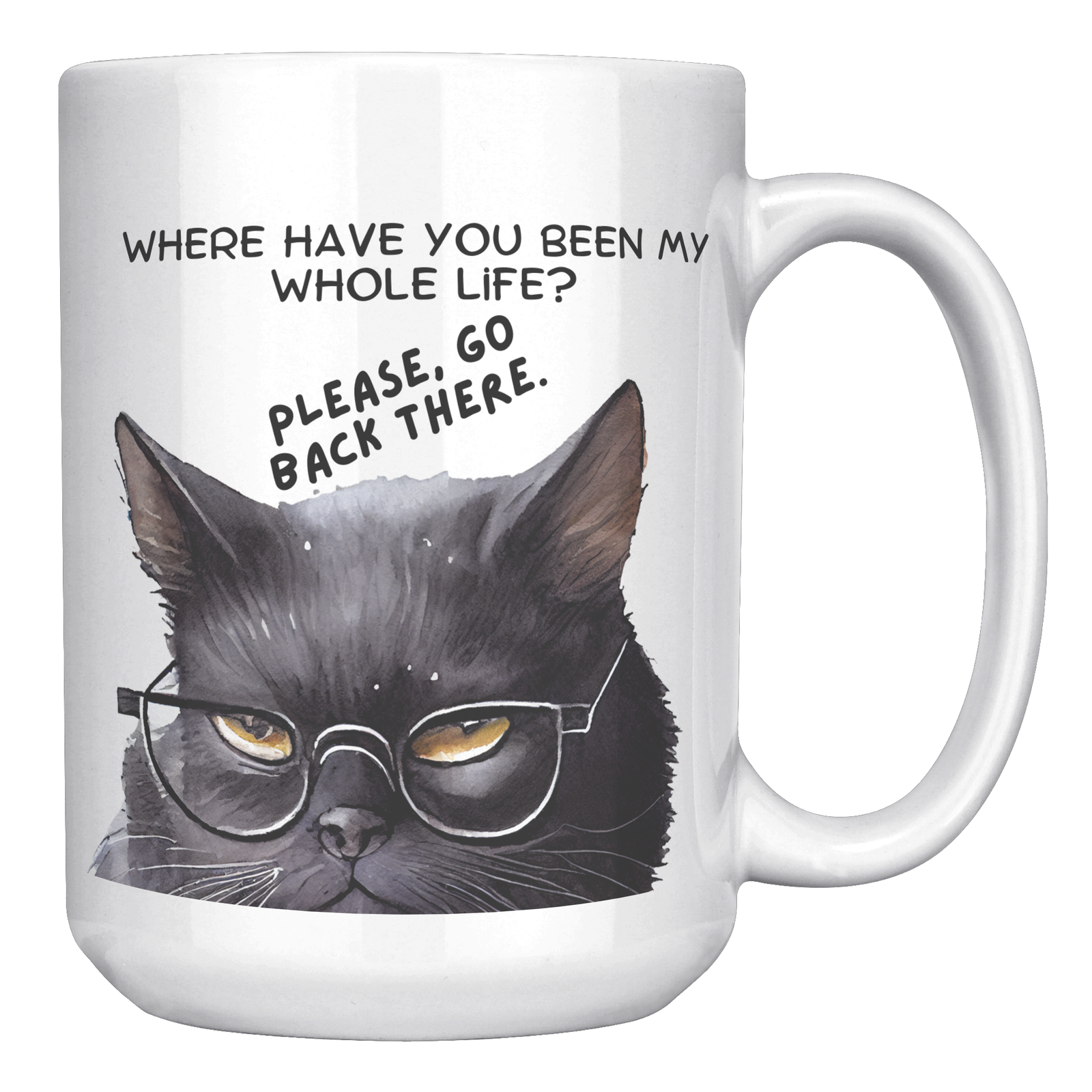 Funny Cranky Black Kitty 15oz White Mug