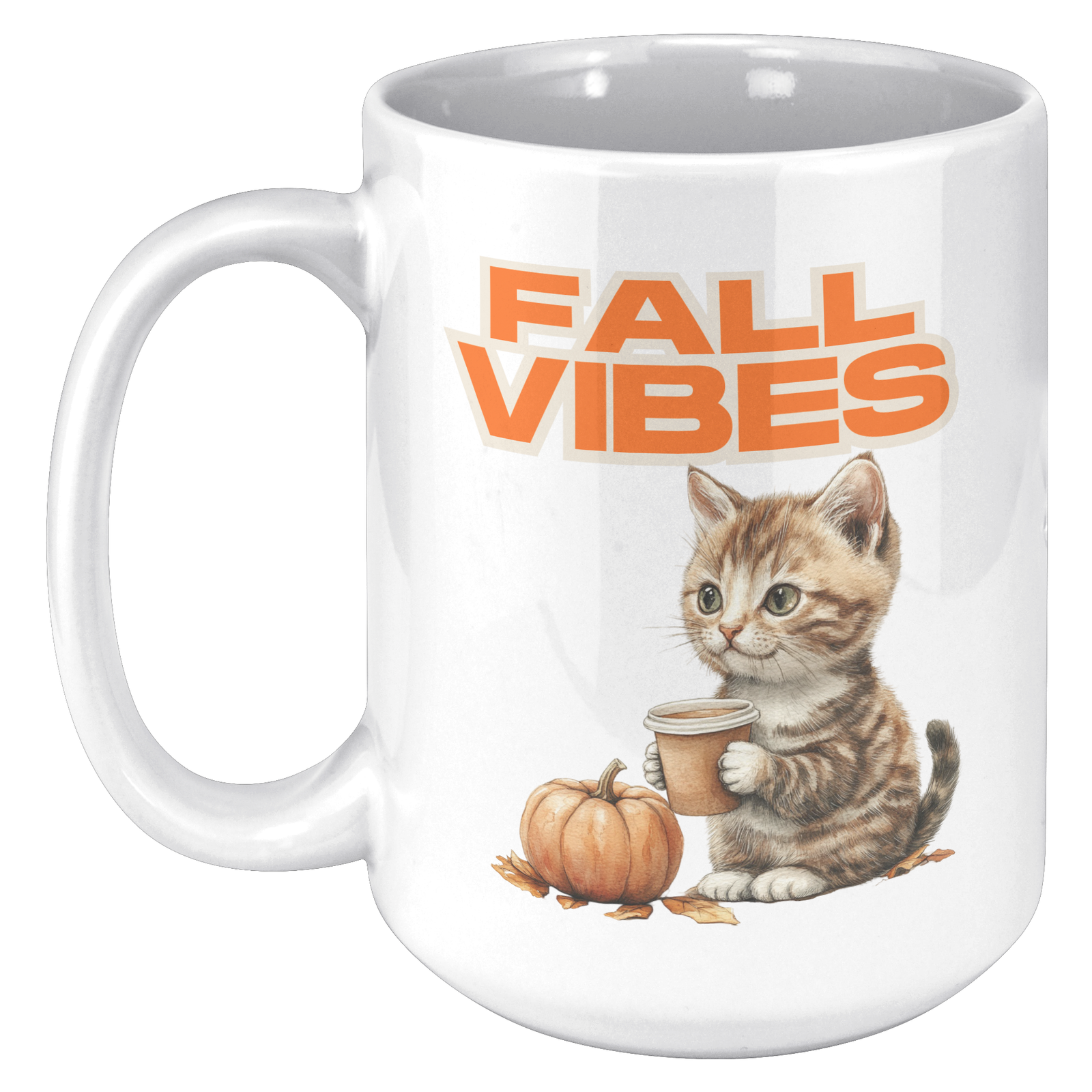 Fall Vibes Kitten 15 oz White Mug