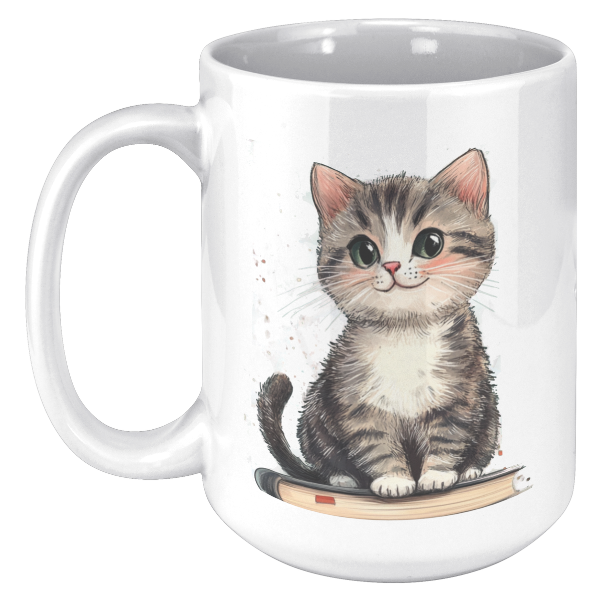 Bookish Kitten 15 oz White Mug