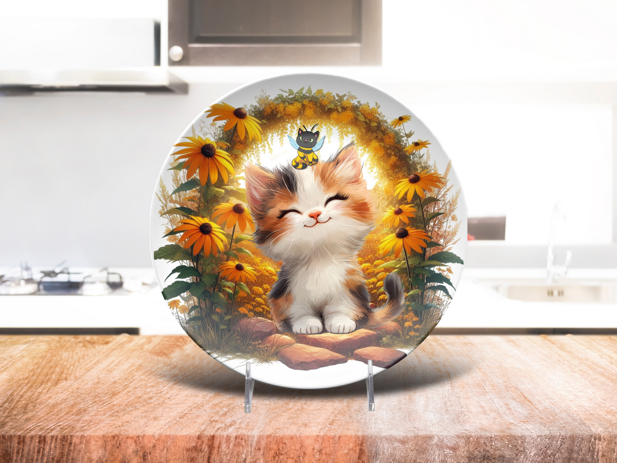 🌼 Smiling Kitten Sunshine Plate (10")
