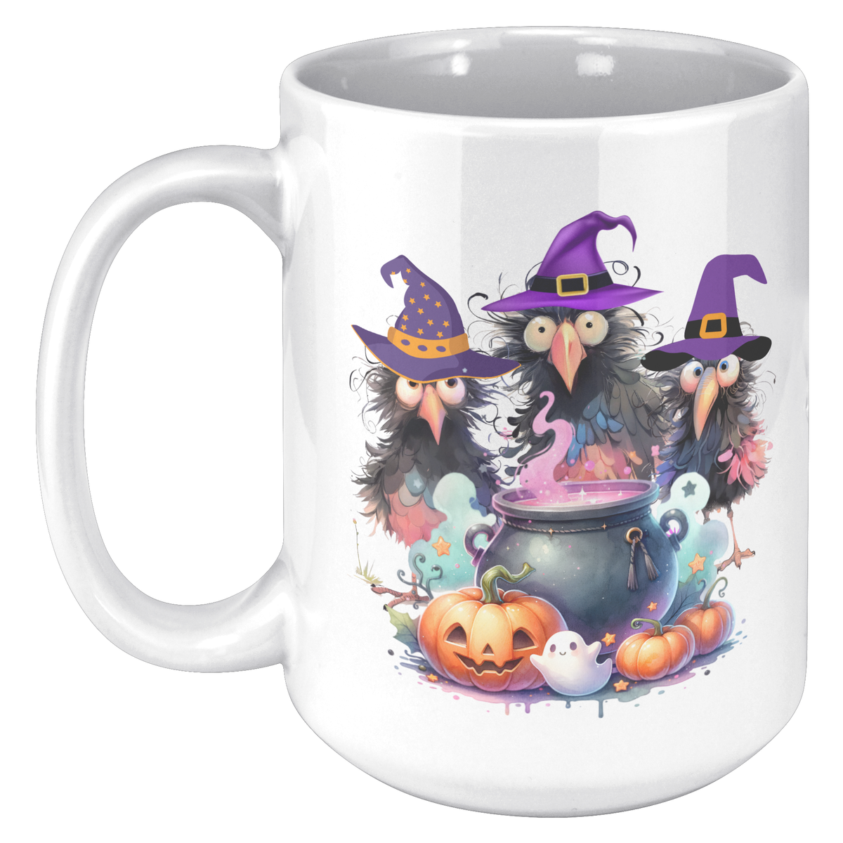 Halloween Crow Witches 15 Oz White Mug