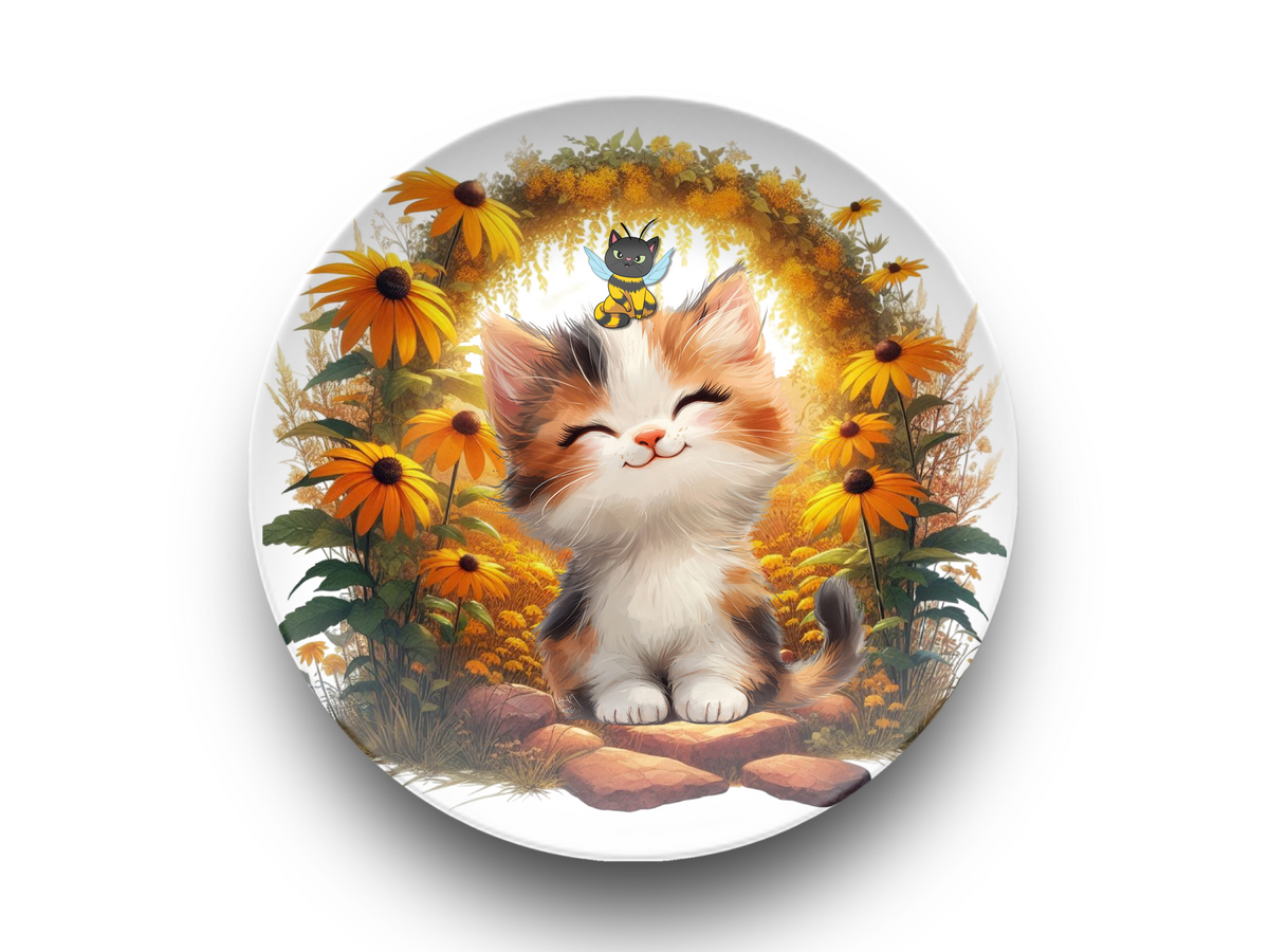 🌼 Smiling Kitten Sunshine Plate (10")