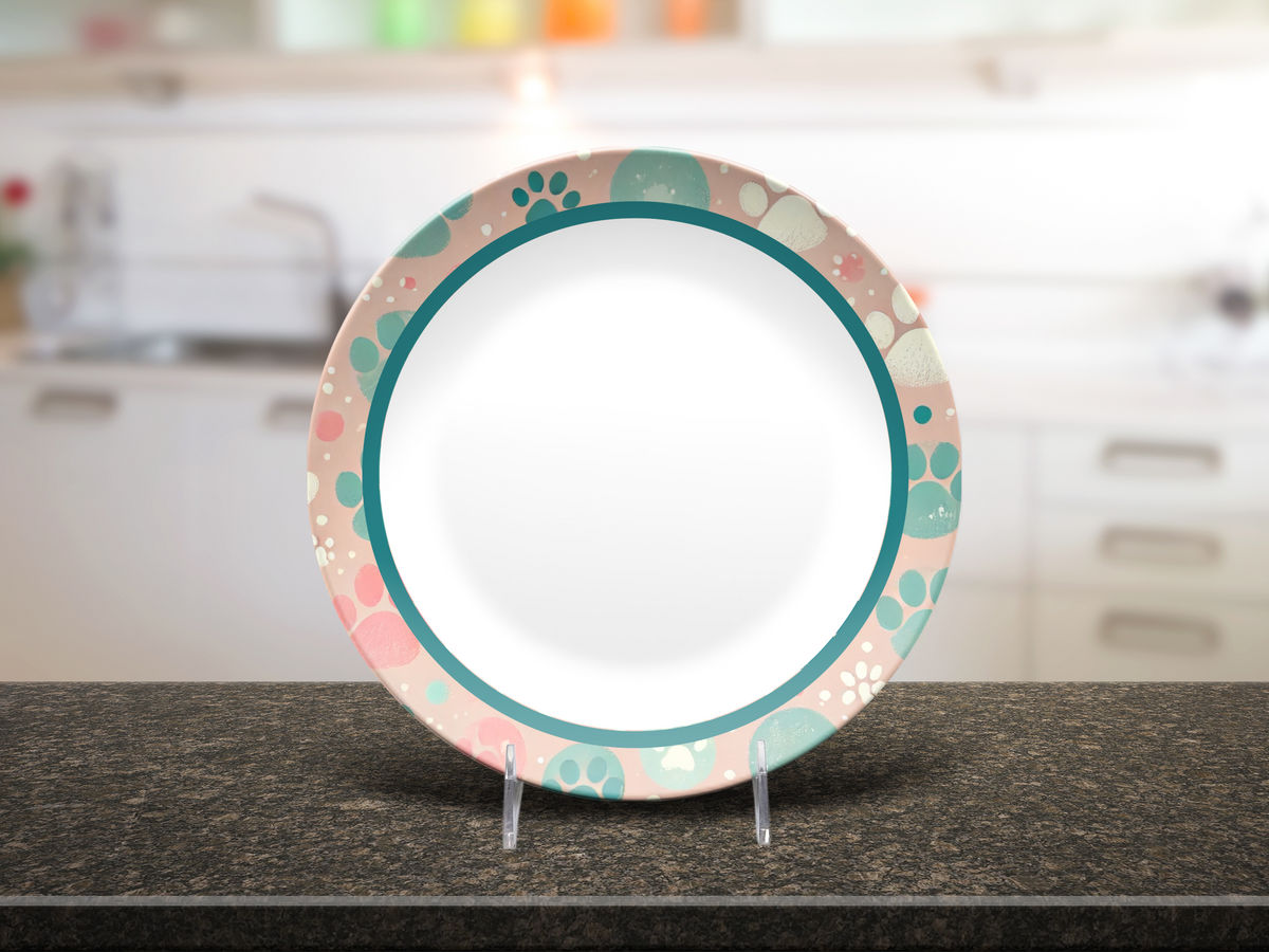 Teal Paw Print 10" Dinner Plate