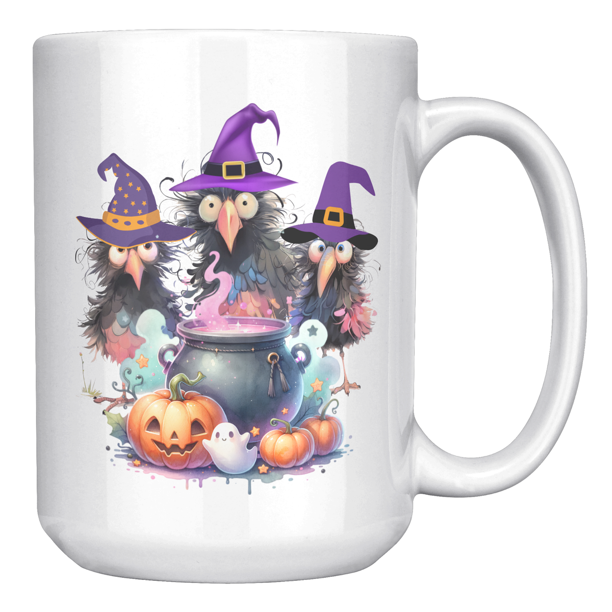 Halloween Crow Witches 15 Oz White Mug