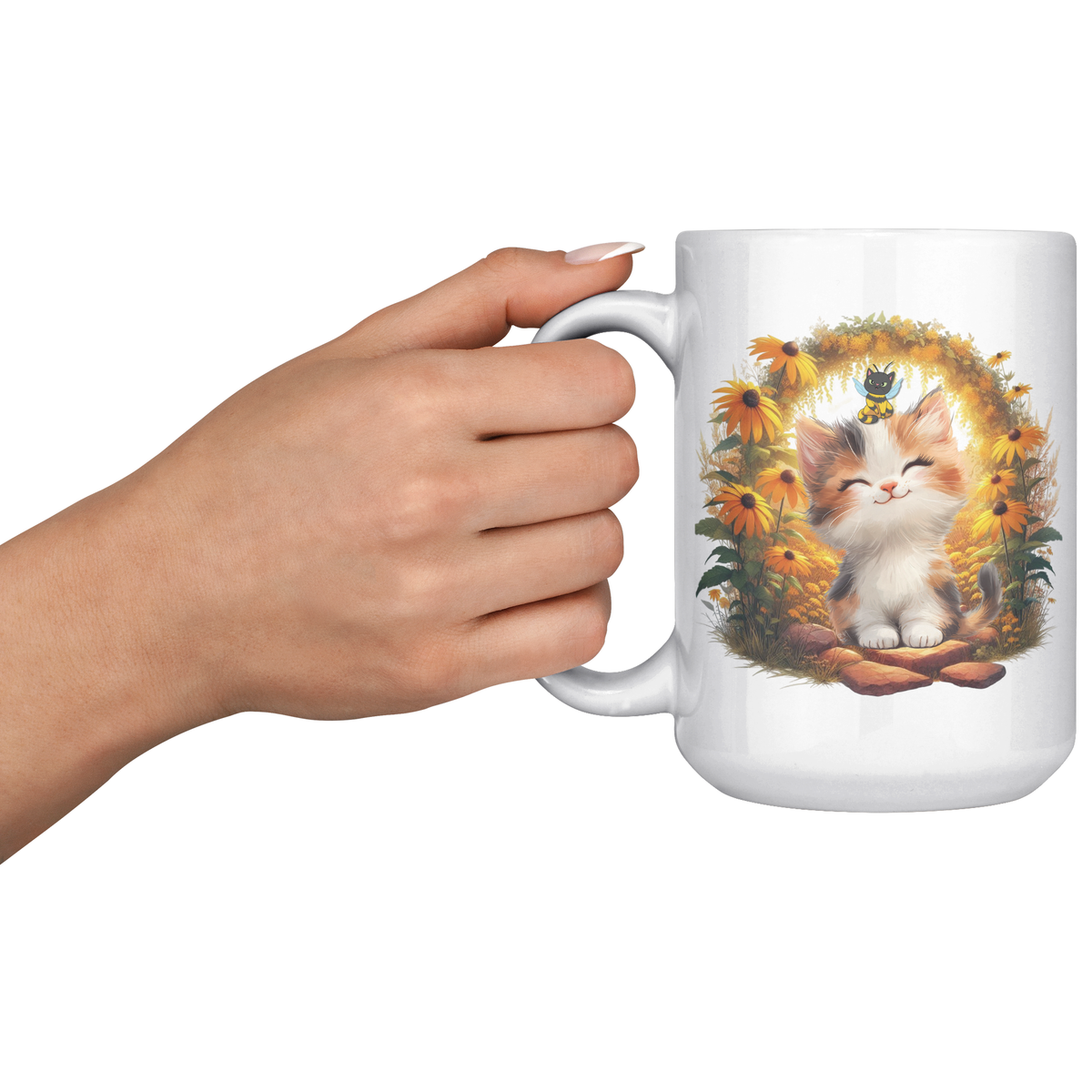 🌻 Sunshine Smiles Kitten Mug (15 oz)