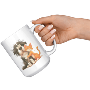 Whimsical Cat & Dog Friendship 15oz Mug
