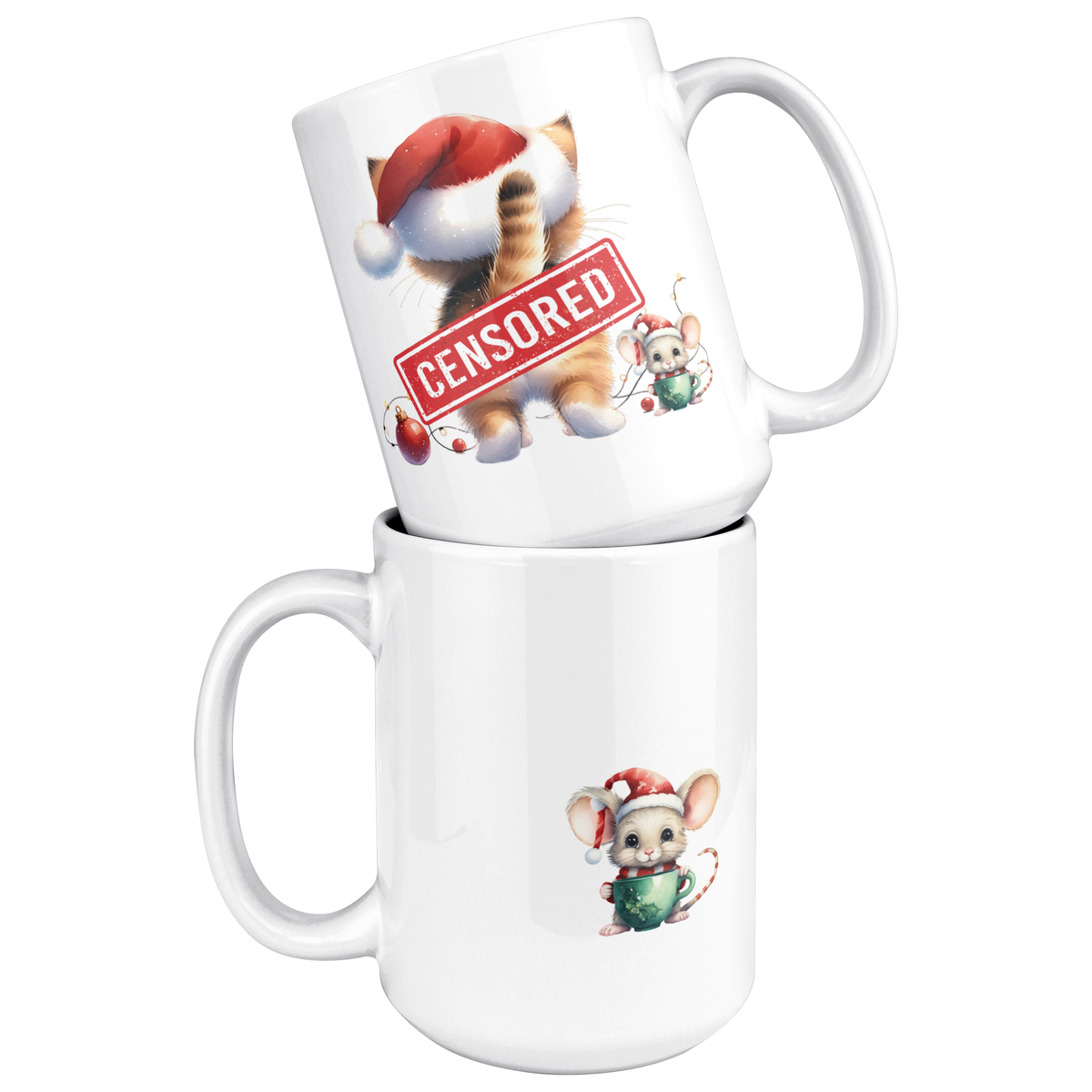 Funny Christmas Cat & Mouse 15oz White Mug