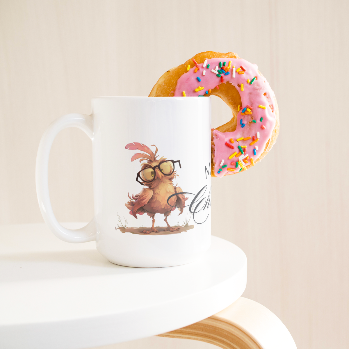 Merry Christmas Crazy Bird & Tree 15oz White Mug