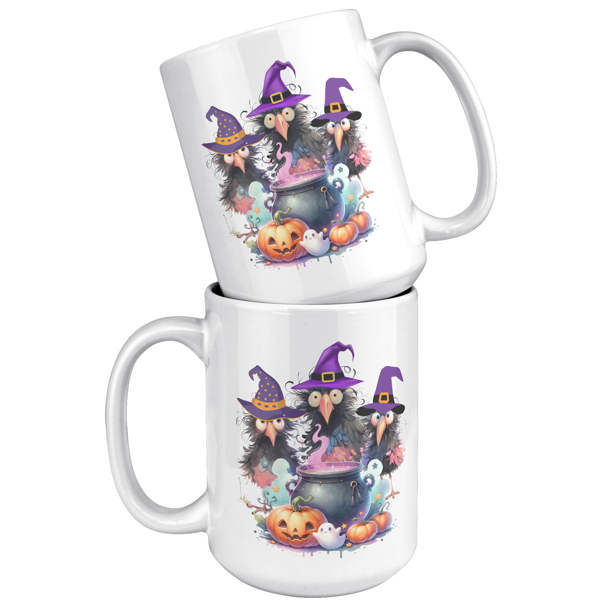 Halloween Crow Witches 15 Oz White Mug