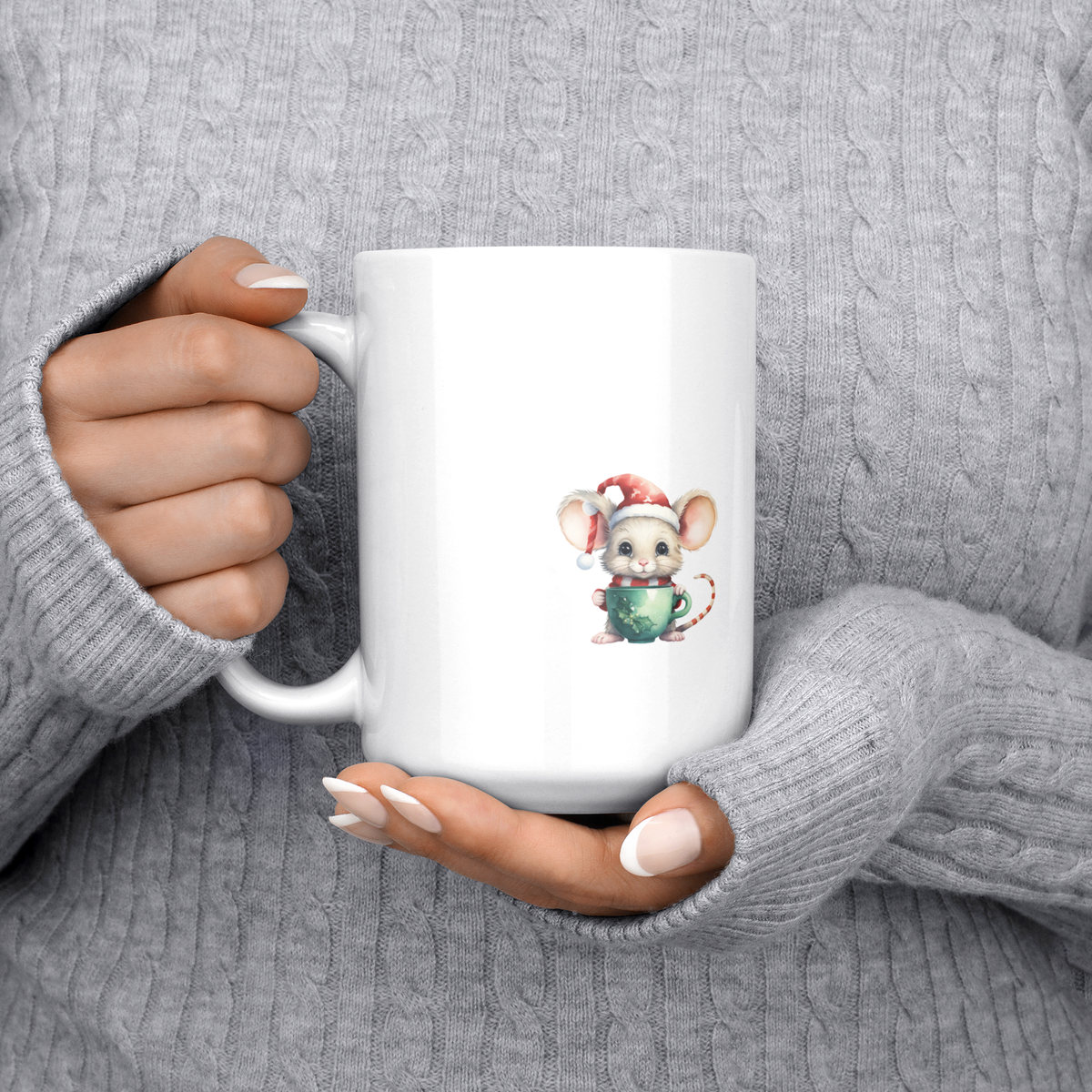 Funny Christmas Cat & Mouse 15oz White Mug