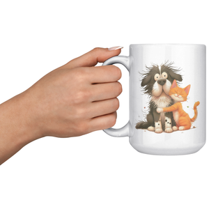Whimsical Cat & Dog Friendship 15oz Mug