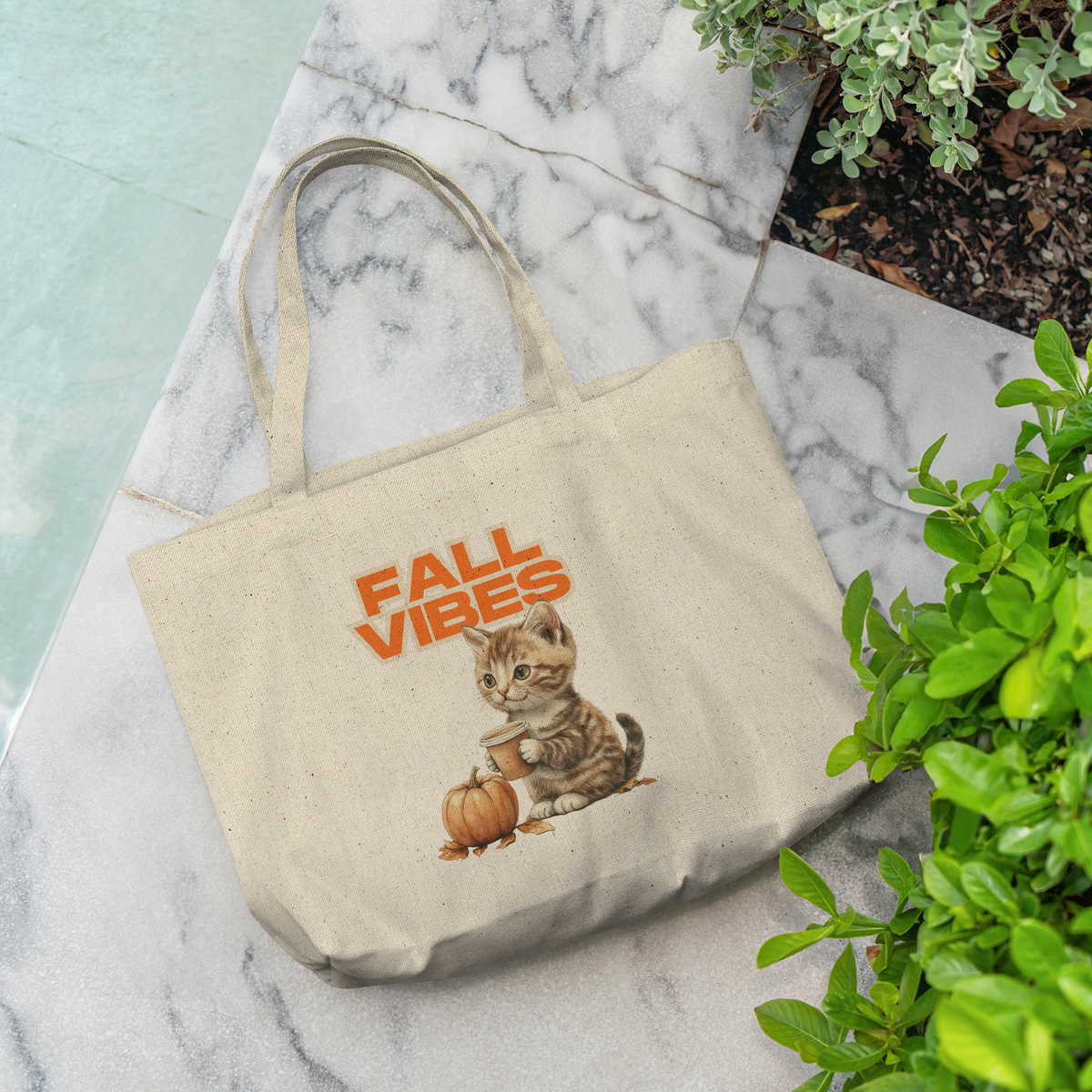 Fall Vibes Kitten Recycled Cotton Tote Bag