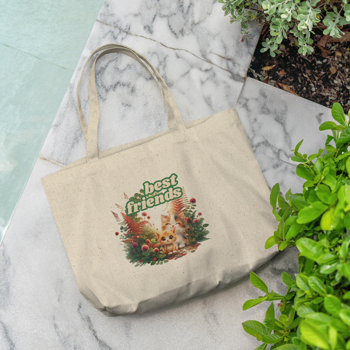 Cat Best Friends Gusseted Cotton Tote Bag
