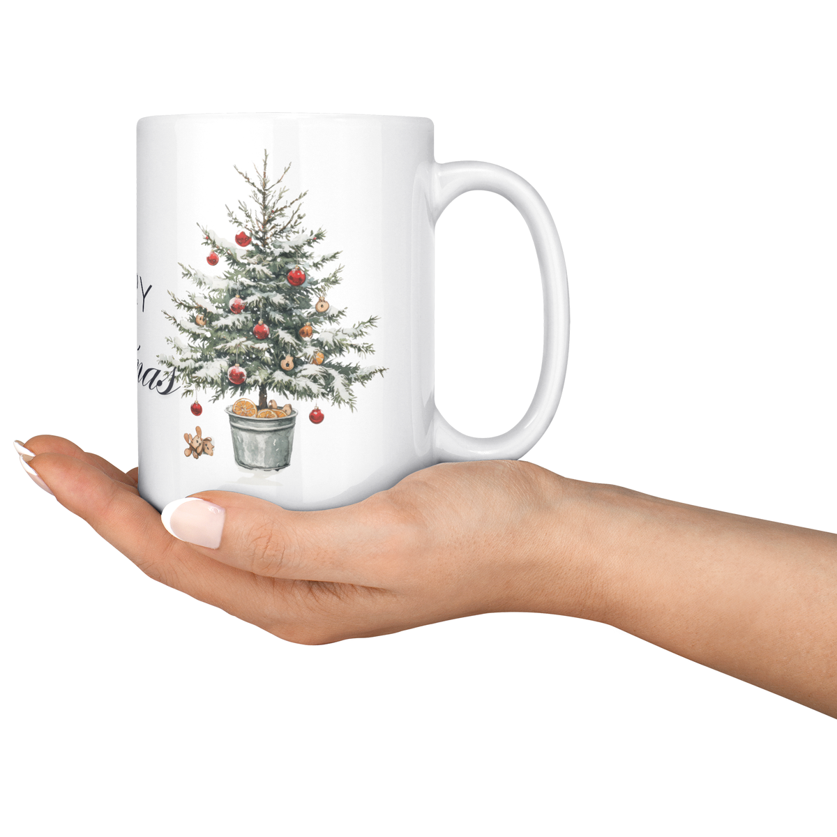 Merry Christmas Crazy Bird & Tree 15oz White Mug