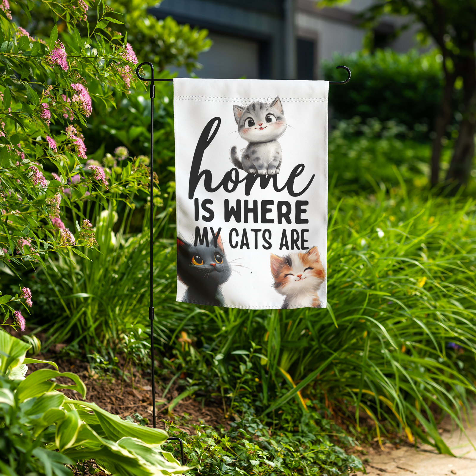 Home Is Where My Cats Are Garden Flag (No Stand)
