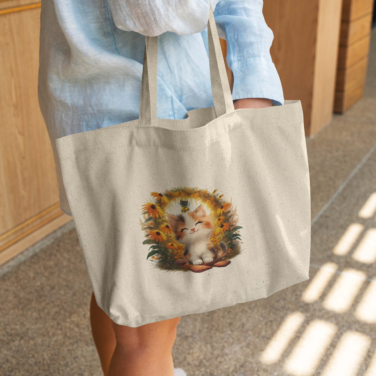 🌞 Smiling Kitten Sunshine Tote