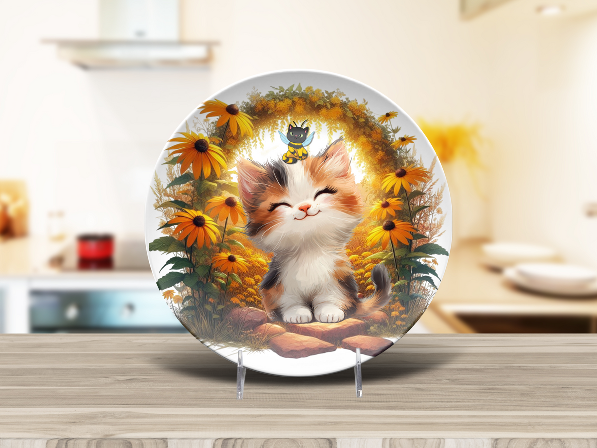 🌼 Smiling Kitten Sunshine Plate (10")