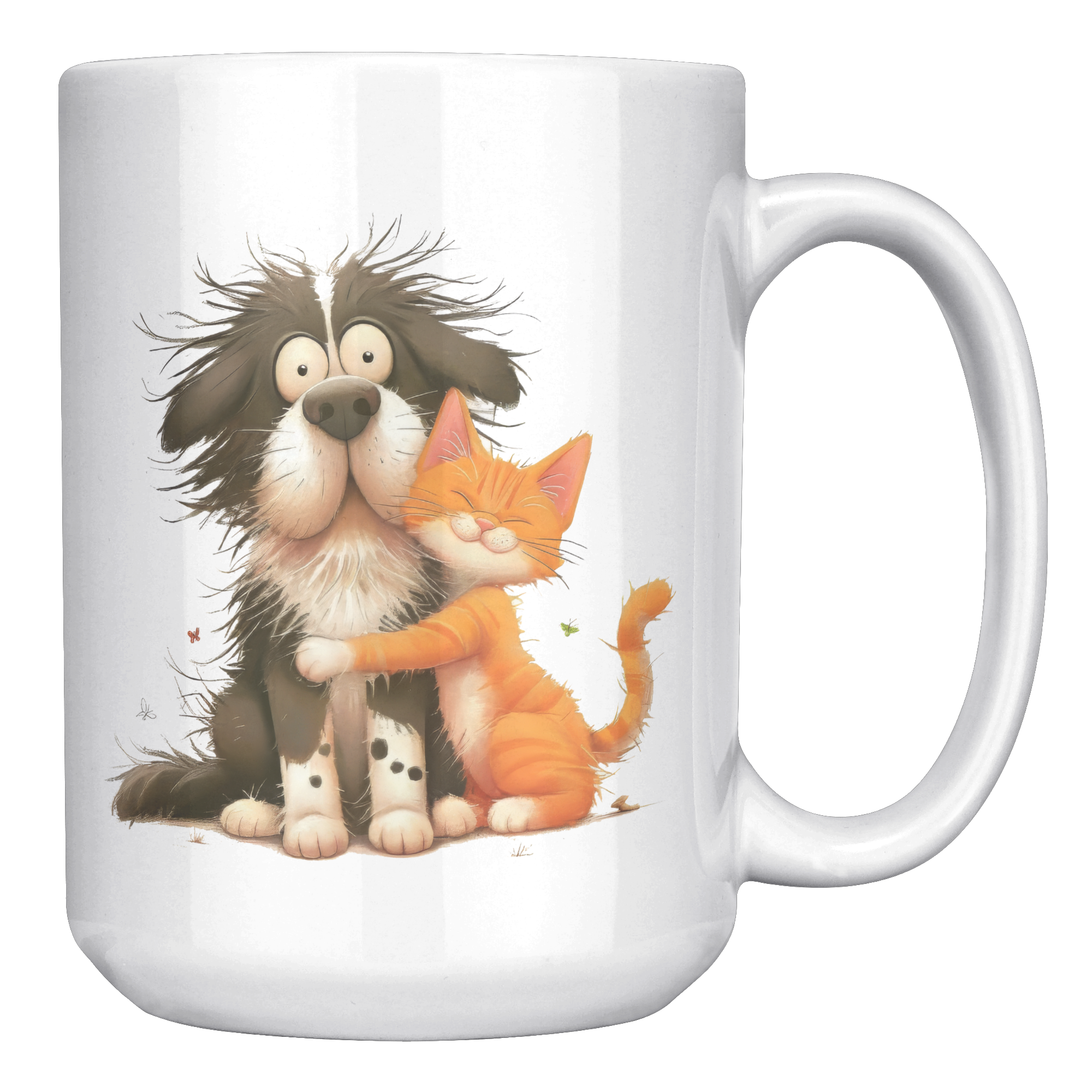 Whimsical Cat & Dog Friendship 15oz Mug
