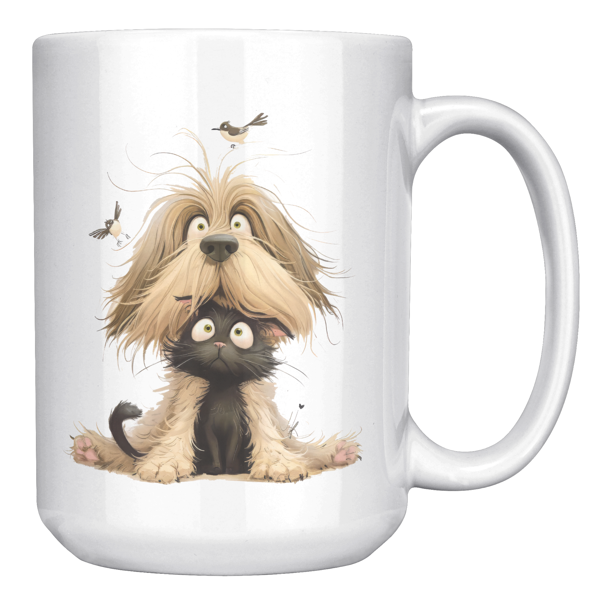 Whimsical Black Cat & Scruffy Dog 15oz Mug