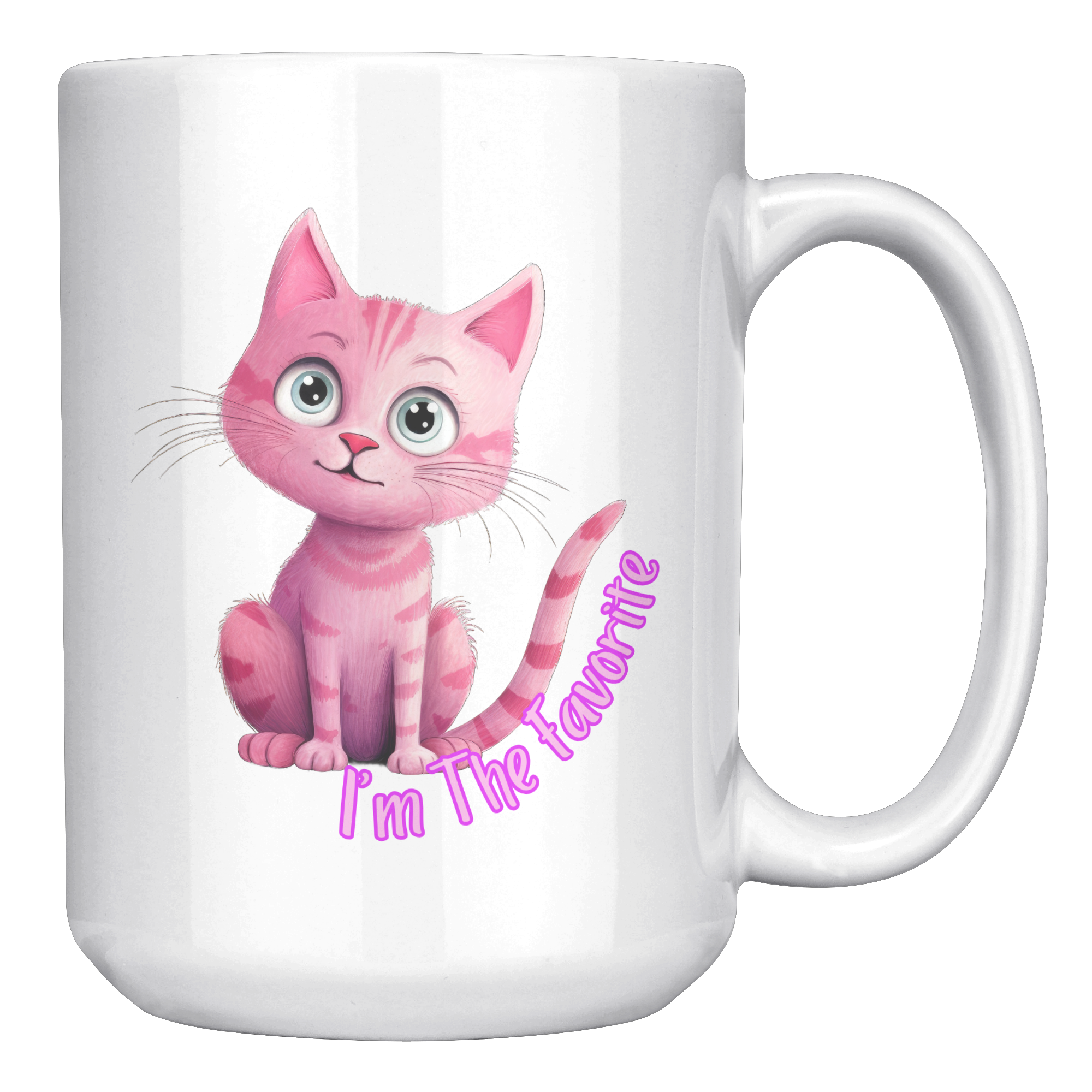 Adorable Pink Cat 'I'm the Favorite" 15 Oz White Mug