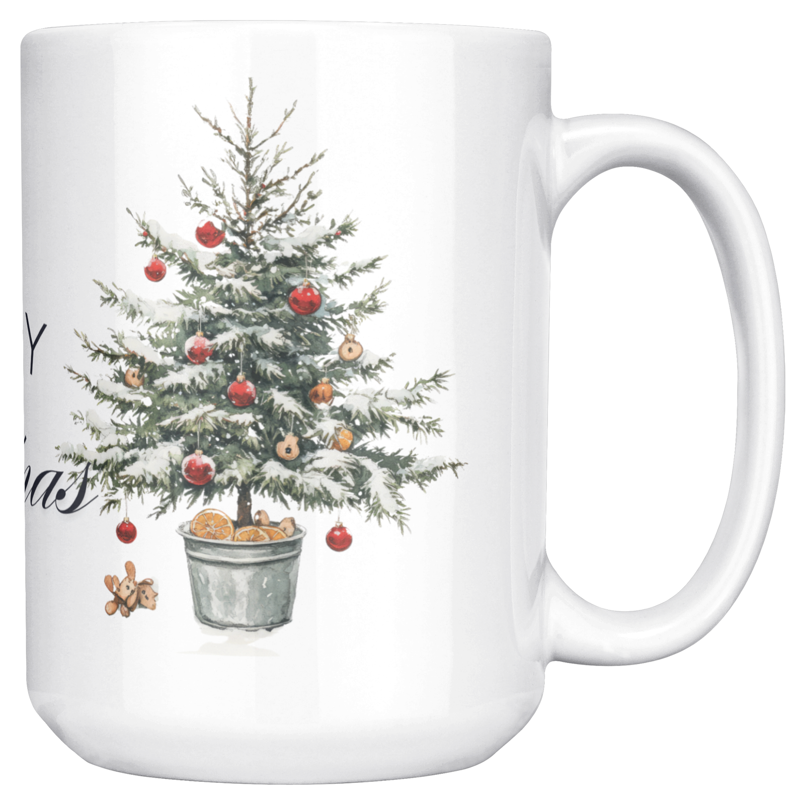 Merry Christmas Crazy Bird & Tree 15oz White Mug