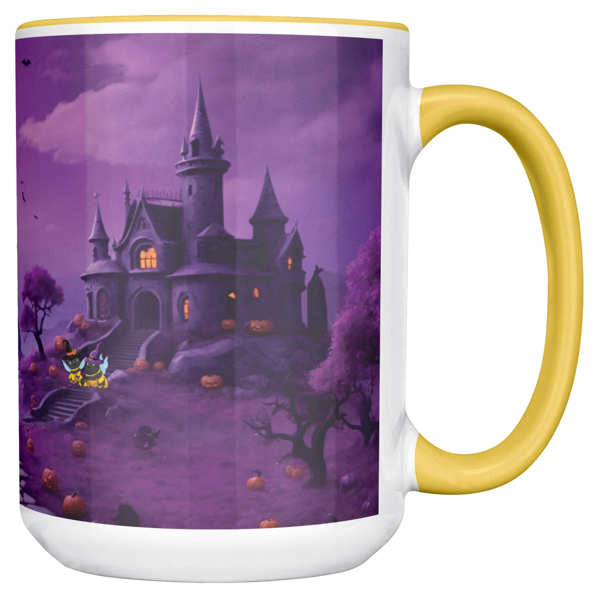 Accent Mug Full Wrap Cat Bees With Witch Hat Spooky Background