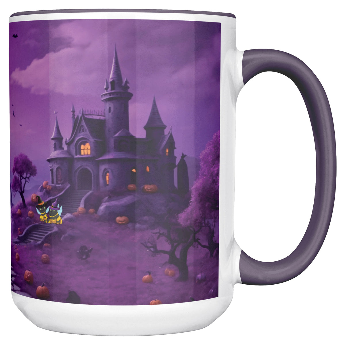 Accent Mug Full Wrap Cat Bees With Witch Hat Spooky Background