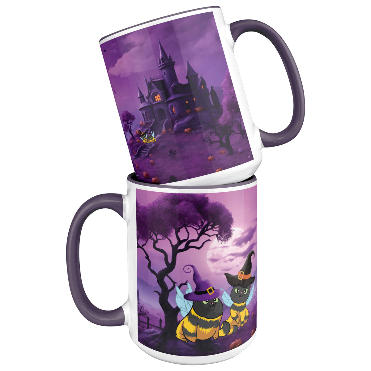 Accent Mug Full Wrap Cat Bees With Witch Hat Spooky Background