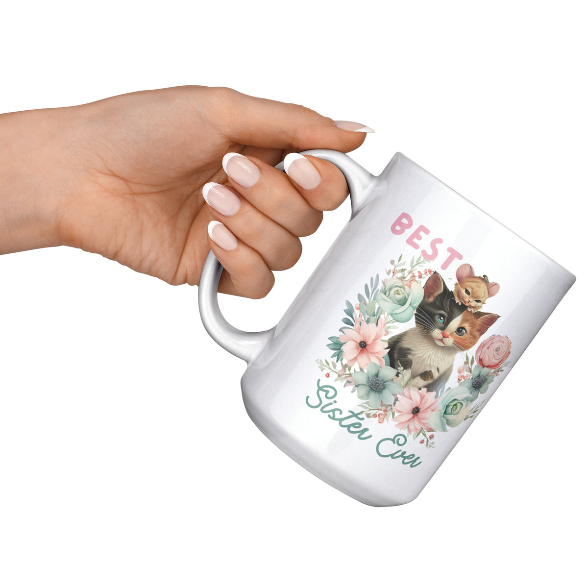 Best Sister Ever Cute Cat White Coffee Mug