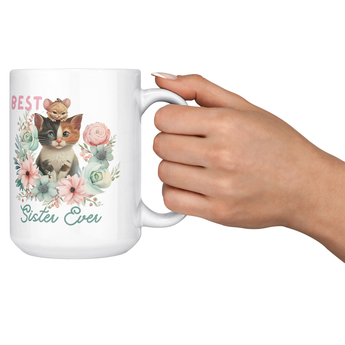 Best Sister Ever Cute Cat White Coffee Mug
