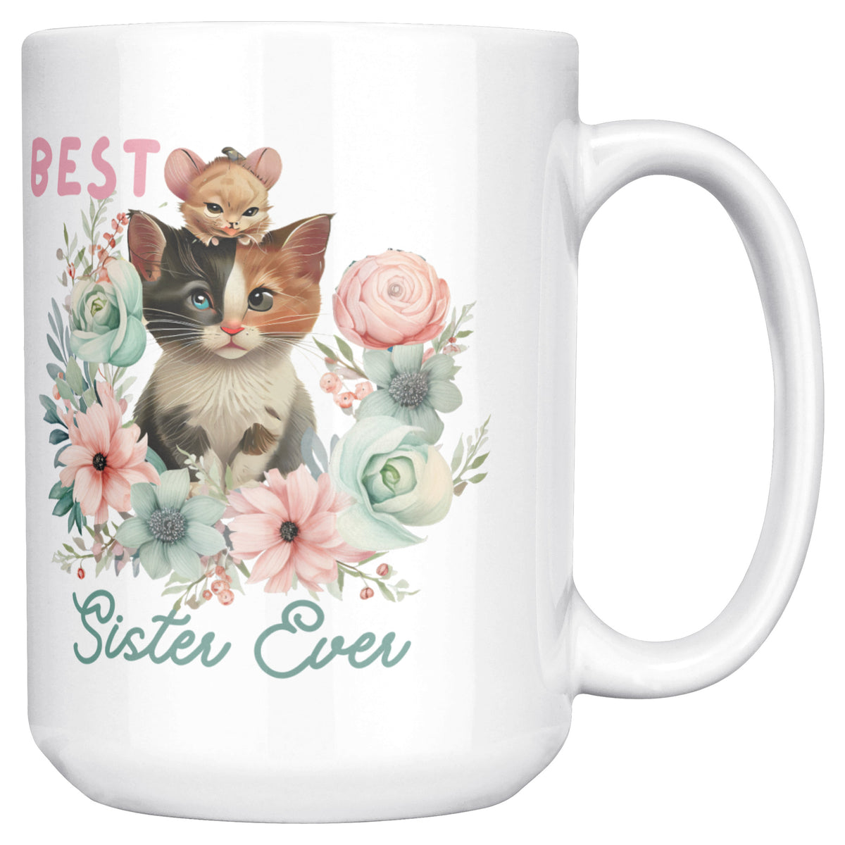 Best Sister Ever Cute Cat White Coffee Mug