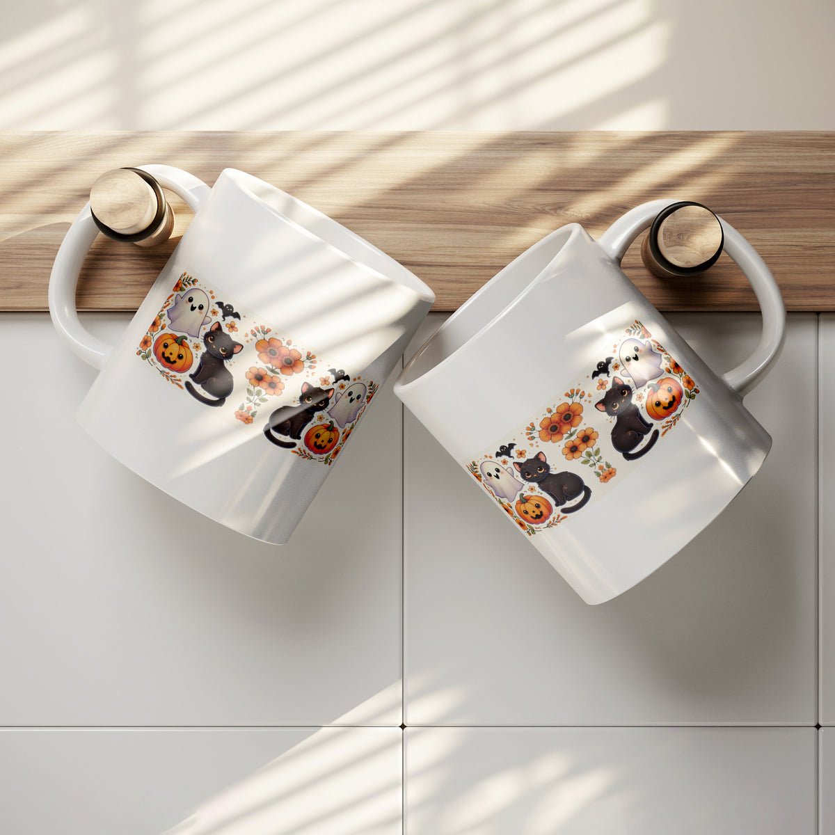 Black Cat Pumpkins And Ghosts Halloween 11 Oz Mug