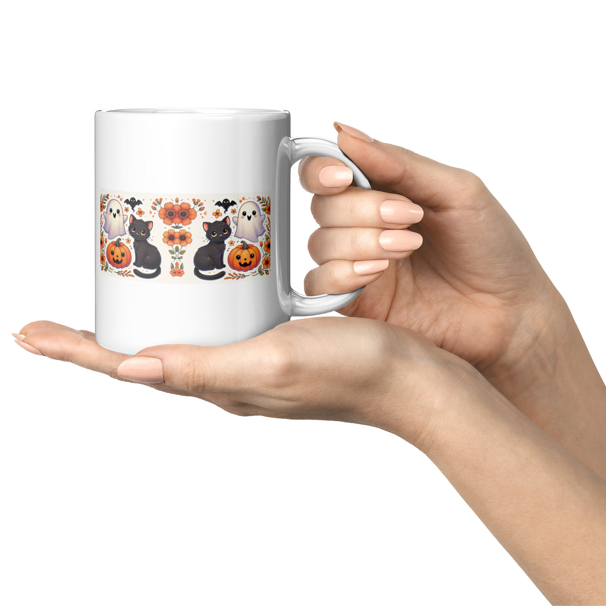 Black Cat Pumpkins And Ghosts Halloween 11 Oz Mug