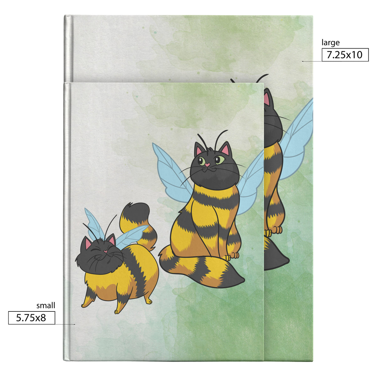 Cat Bees Christmas Green Background  Hardcover Journal