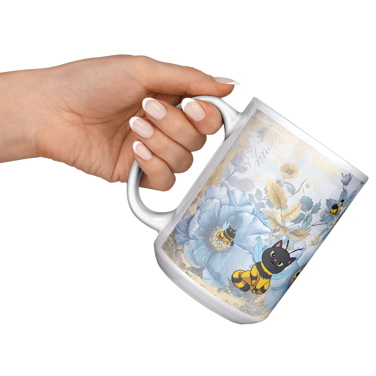Cat Bees Florals White Coffee Mug