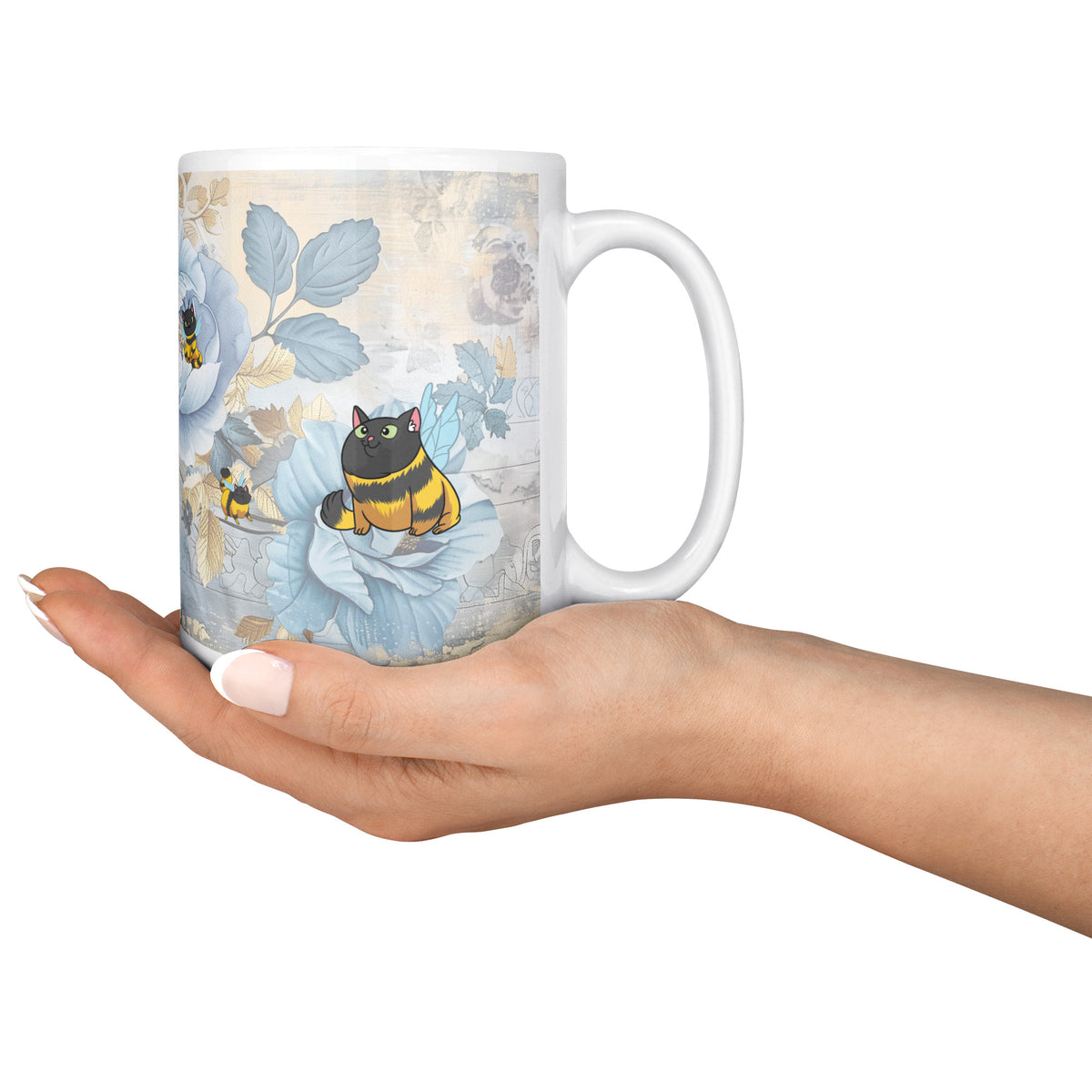 Cat Bees Florals White Coffee Mug
